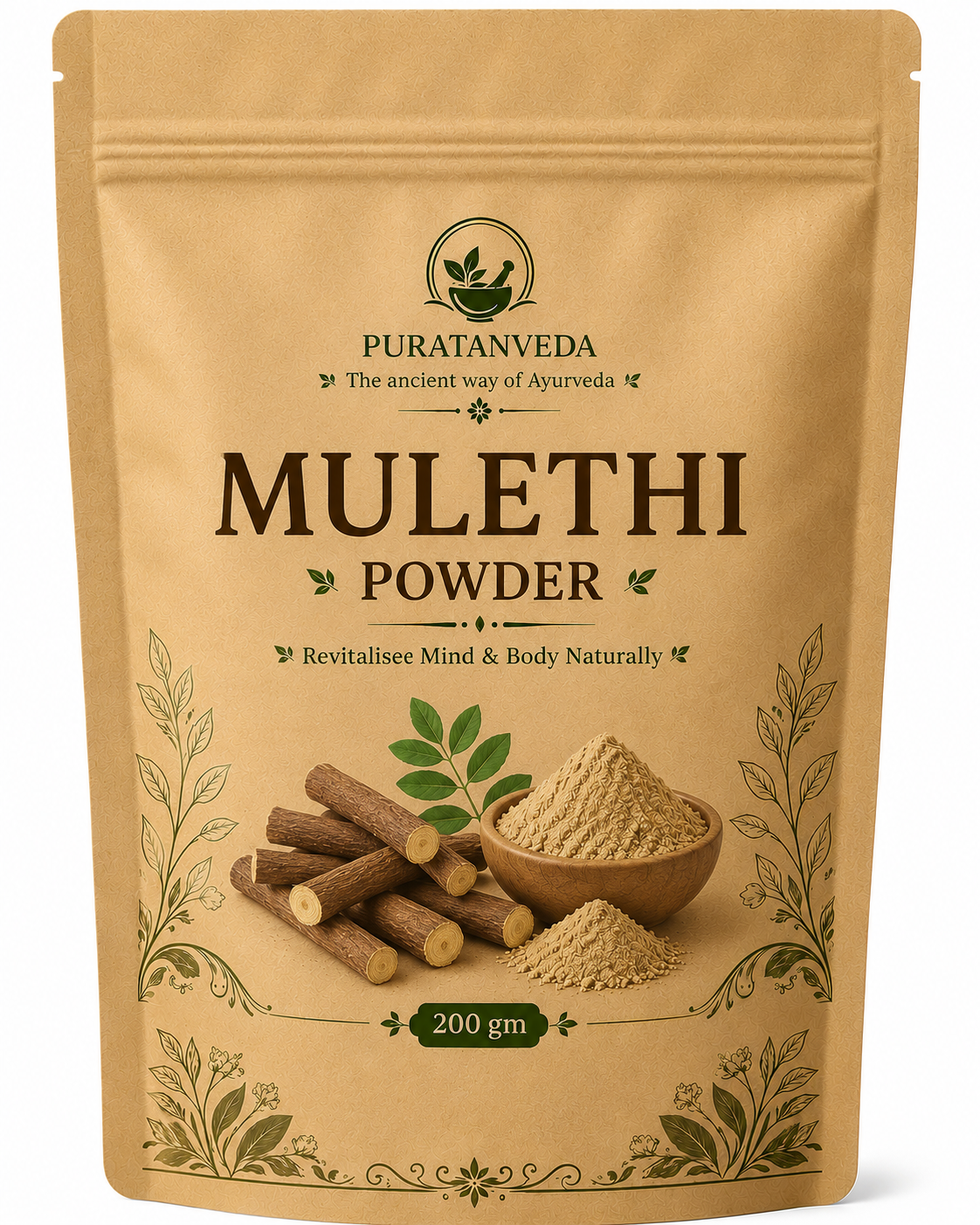 Puratnveda Mulethi Powder (Licorice Root) | Premium Natural Licorice Root Powder | 100% Pure Ayurvedic Herbal Powder | Finely Ground | Hygienically Packed