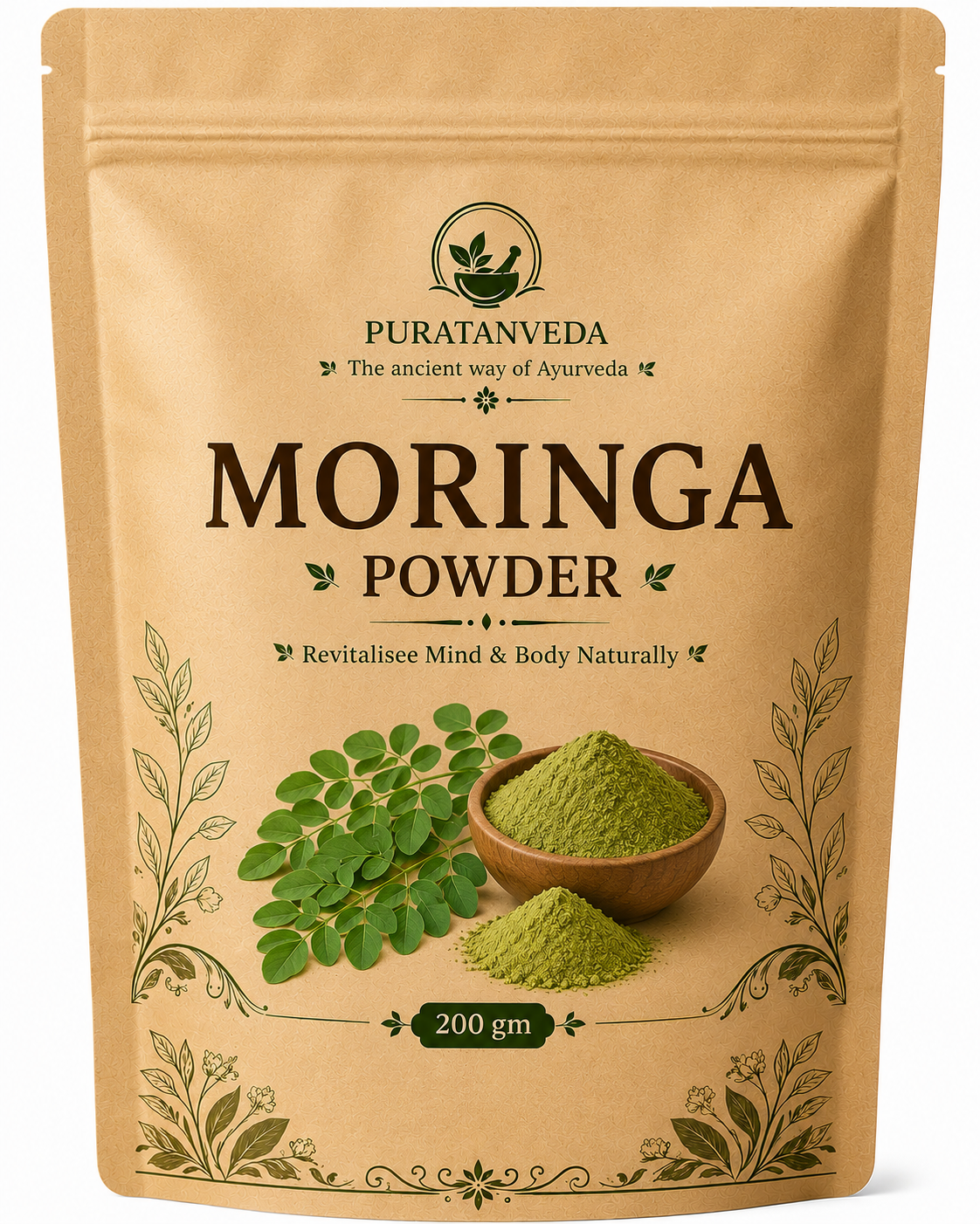 Puratnveda Moringa Powder | Premium Natural Moringa Leaf Powder | 100% Pure Ayurvedic Herbal Powder | Finely Ground Superfood | Hygienically Packed