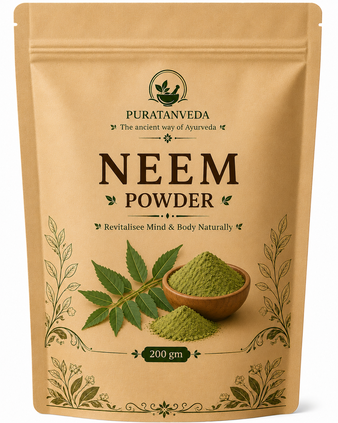 Puratnveda Neem Powder | Premium Natural Neem Leaf Powder | 100% Pure Ayurvedic Herbal Powder | Finely Ground | Hygienically Packed